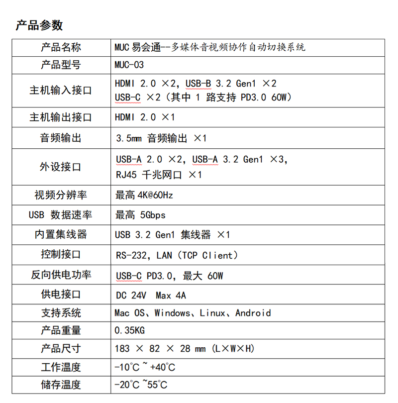 产品参数